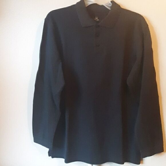 HAGGAR MENS BLACK LONG SLEEVED POLO SHIRT M - Picture 1 of 6